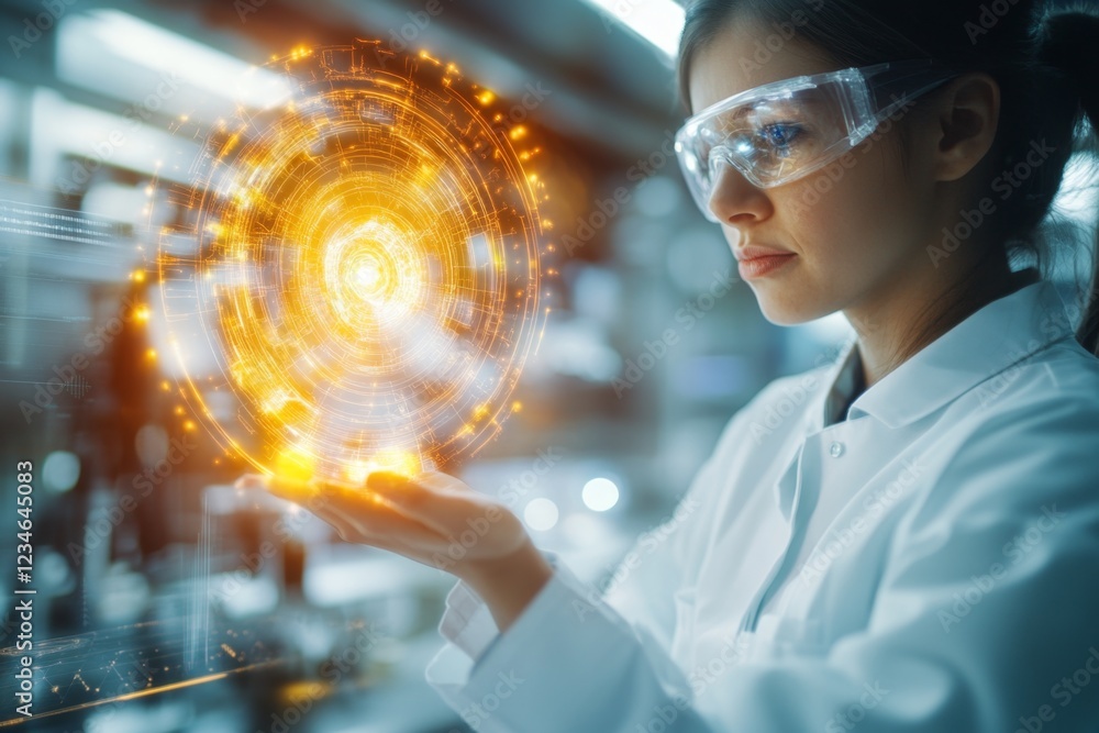 Poster a detailed 3d illustration of a scientist holding a glowing object that symbolizes a significant sci