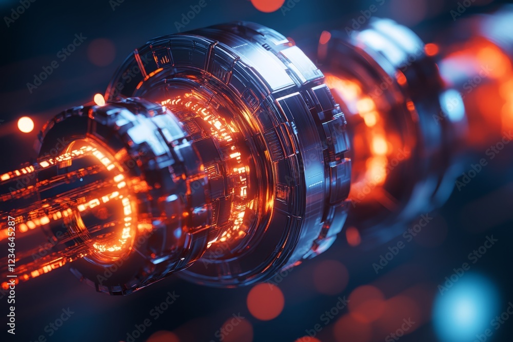 Poster a detailed 3d illustration of items floating in space, connected by glowing beams of light to their 
