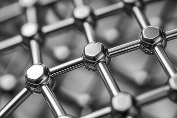 macro photograph of titanium lattice structure, sharp contrast highlighting geometric patterns, engineering precision in monochrome