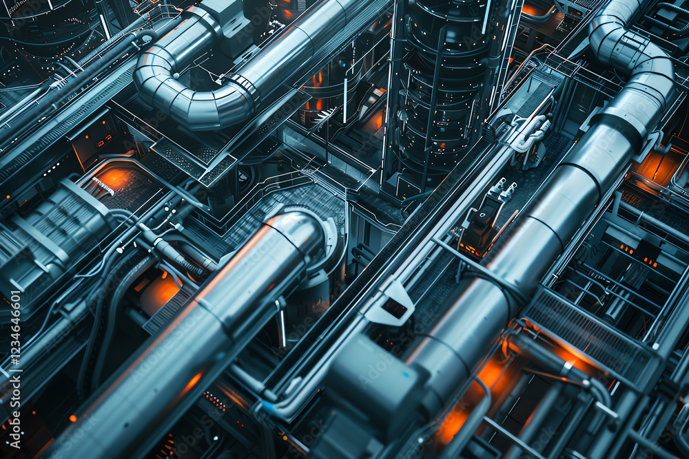 Poster capture a high-angle view of futuristic technologies interwoven with dystopian visions, showcasing s