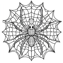 Fototapeta premium Simple Spider Mandala Coloring Book Page Intricate Web Design for Relaxation