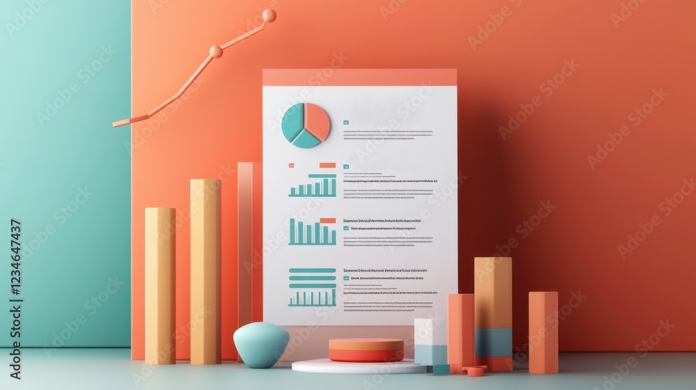 Poster a modern infographic display features vibrant charts and bars in orange and teal, showcasing data an