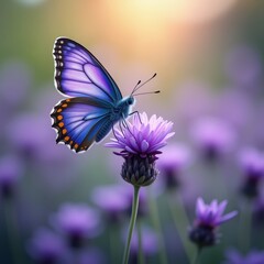 Obraz premium A delicate, colorful butterfly alights on a purple flower