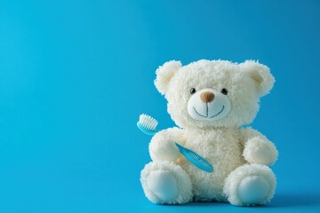 Cute White Teddy Bear with Toothbrush