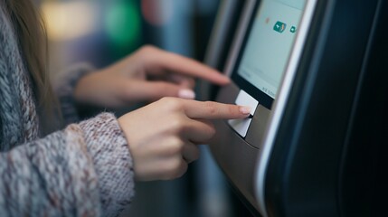 Obraz premium Close-up of hands using a touchscreen device for interaction with technology