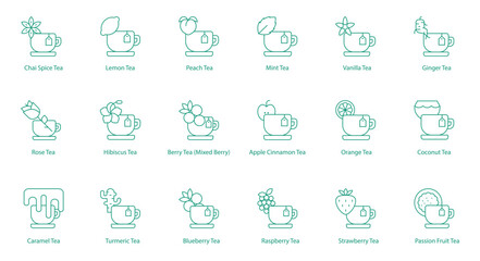 Aromatic and Fruity Tea Vector Icons: Fragrant and Flavorful Blends