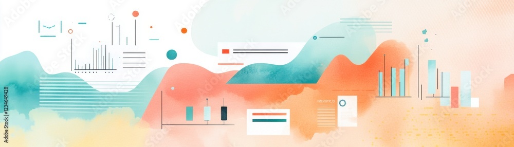 Poster a colorful, abstract background showcasing data visualization elements like charts, graphs, and stat