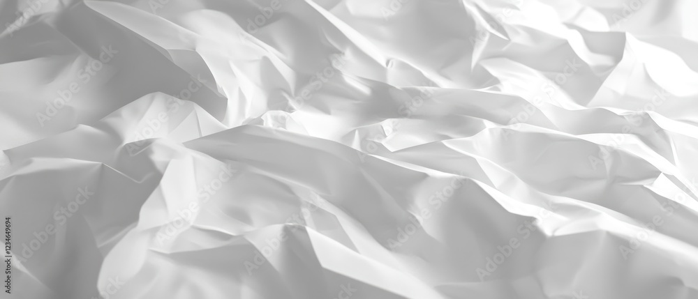 Poster crumpled white paper texture with soft shadows and depth