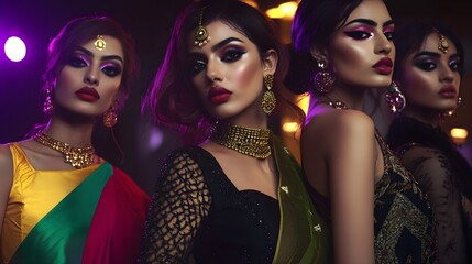 Obraz premium Traditional Fashion Photoshoot with Cultural Models in Elegant Outfits