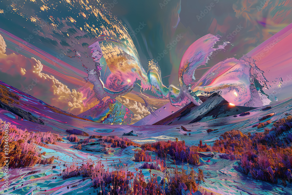 Poster capture the dynamic energy of a virtual reality universe with a wide-angle, abstract art piece utili