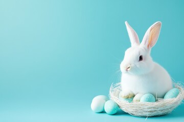 Fototapeta premium Easter Bunny with Blue Eggs
