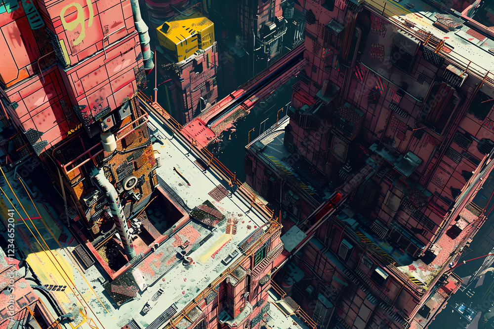 Poster capture the eerie beauty of a desolate cityscape in a scifi dystopian world using high-angle view, s