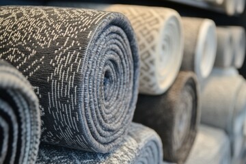 Obraz premium Stacked Rolled Carpets in Store
