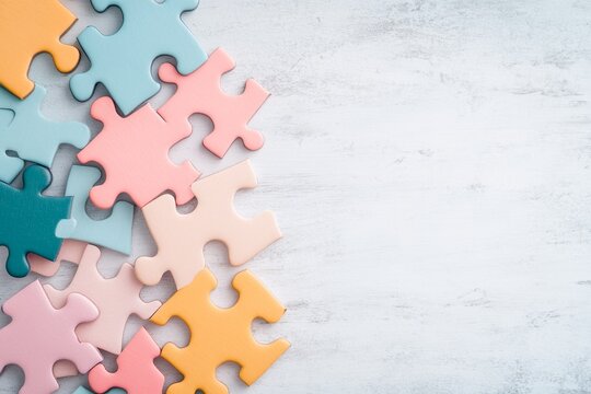 A geometric design of interlocking puzzle pieces, representing the fulfillment of requirements, with a neutral background and one brightly colored piece