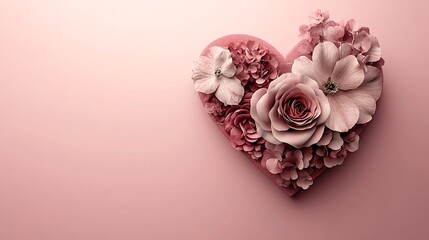 Heart Shaped Floral Arrangement for Valentine Day on Pink Background