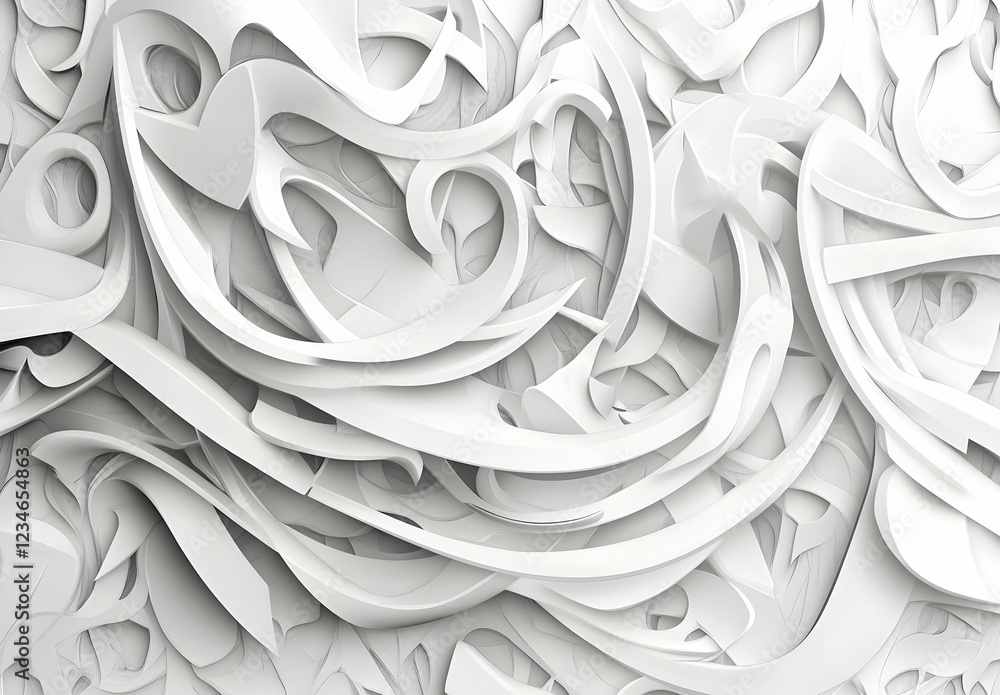 Poster abstract white swirls: a 3d render of intertwined curves and shapes