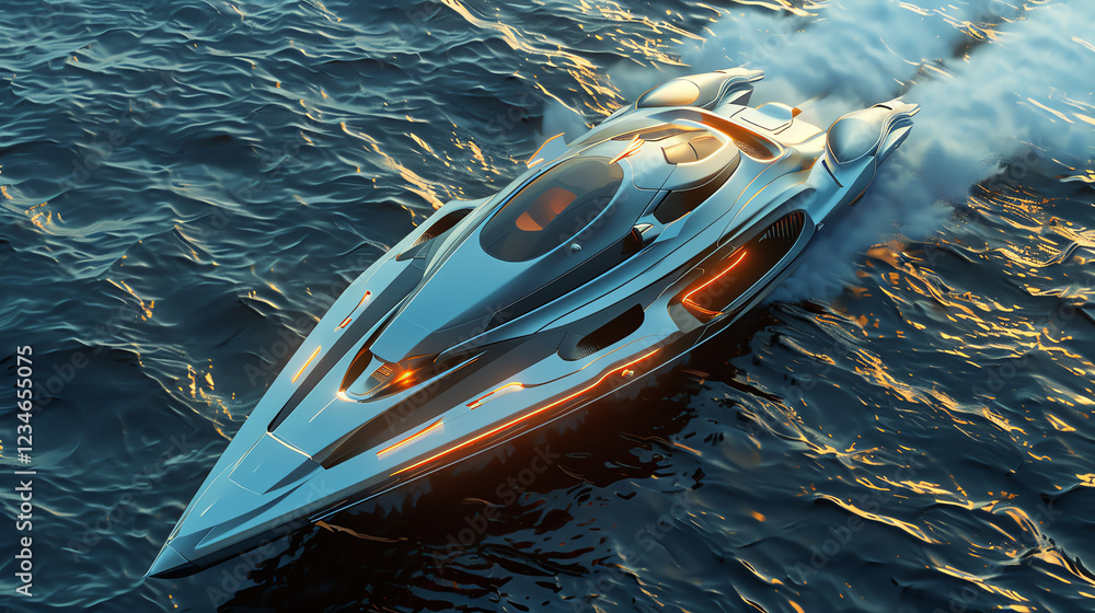 Poster capture the excitement of maritime adventures with a futuristic twist using cg 3d rendering show a s