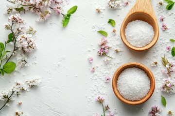 Fototapeta premium Salt and Blossoms on Rustic Background