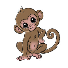 Obraz premium Vector illustration of a cute sitting monkey. Monkey cartoon icon isolated in white background