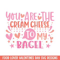 Fototapeta premium Cheese to bagel valentines day design, Valentines day food lover couple design