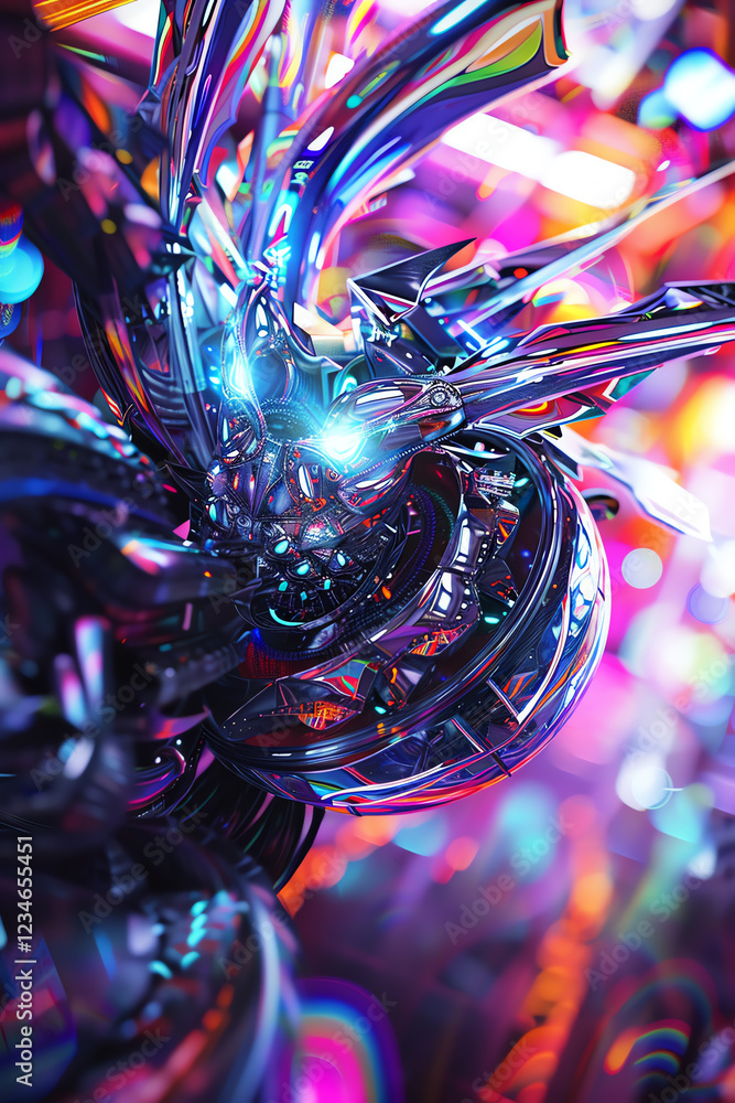 Fototapete capture the fusion of futuristic technologies and dance forms in a cg 3d rendering use a wide-angle 