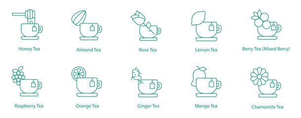 Herbal and Fruity Tea Vector Icons: Natural and Delicious Choices