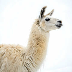Obraz premium White llama portrait against a bright winter sky background fur snow cute farm wool calm soft camel
