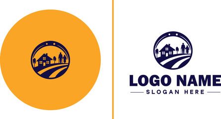 Retirement Community icon Senior living community Retirement village Senior community flat logo sign symbol editable vector