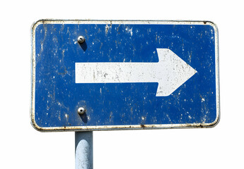 Aged Blue Directional Sign: Weathered Arrow Pointing Right