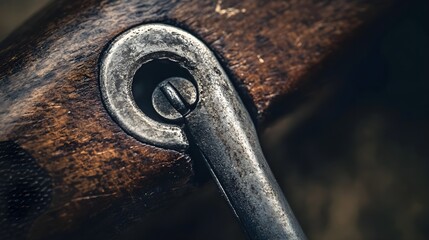 Close-Up Macro Shot of Sniper Rifle Bolt Mechanism Detail