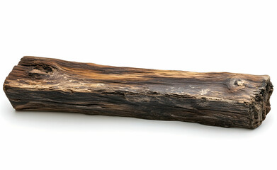 Rustic Dark Brown Wood Log, Isolated on White Background