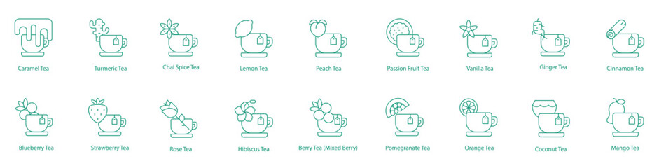 Fototapeta premium Diverse Tea Vector Icons: A Wide Range of Flavors and Aromas
