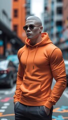 Urban Streetwear Hoodie Mockup – Sleek and Minimalist orange Hoodie with a Stylish Fit, Ideal for Apparel Marketing and Social Media Ads