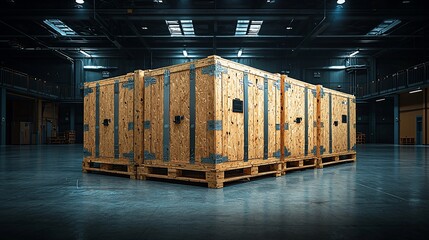 Secure Wooden Crates in Industrial Warehouse Setting
