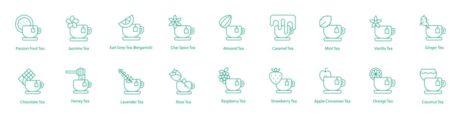 Diverse Tea Vector Icons: A Variety of Flavors and Aromas