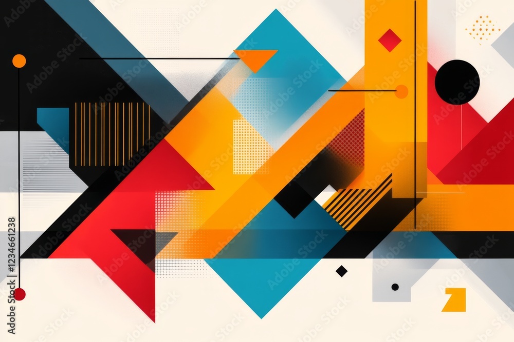 Poster A simple geometric design of arrows pointing between two parallel rows of shapes, illustrating order and pairing