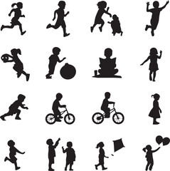 Group of children silhouette illustration vector .