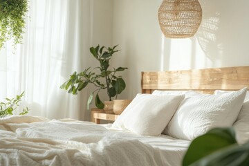 Sunlit Cozy Bedroom with Greenery