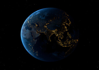 Obraz premium Earth at Night: A Stunning View of Eurasia's City Lights from Space
