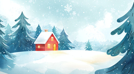 Naklejka premium winter landscape with house
