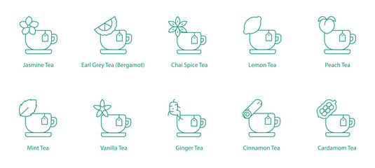 Diverse Tea Collection Vector Icons: Fruit, Spice, and Herbal Blends