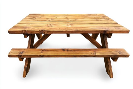 a rustic wooden picnic table with its sturdy design and cutout presented on a transparent background