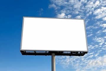 Obraz premium Blank Billboard Against a Blue Sky with Fluffy Clouds: Perfect for Your Advertisement