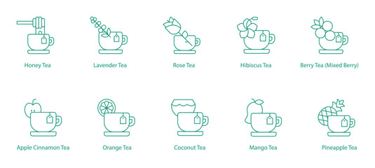 Classic and Fruity Tea Vector Icons: Timeless and Refreshing Blends