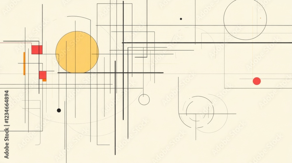 Poster abstract geometric composition featuring lines and shapes in a minimalistic style