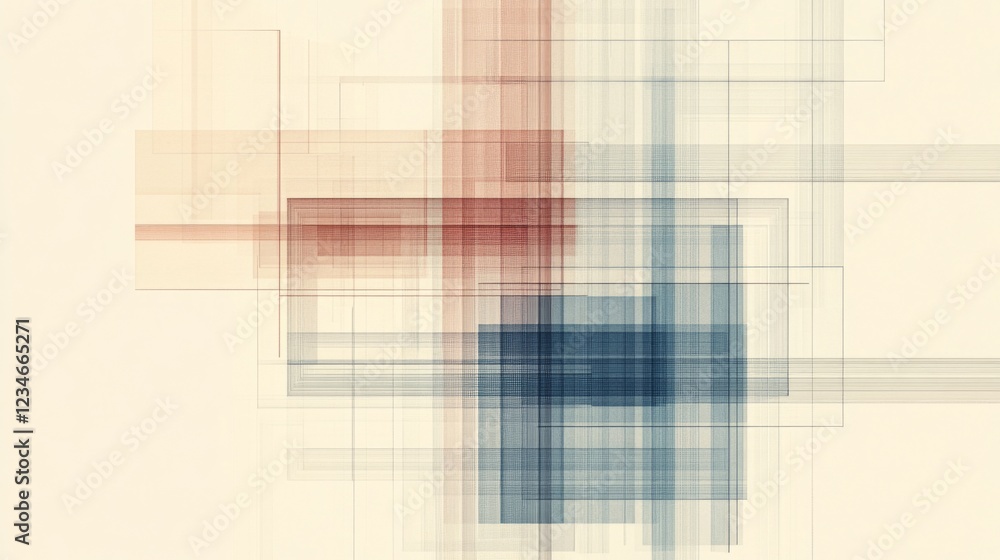 Poster abstract geometric composition with overlapping transparent shapes in warm and cool tones