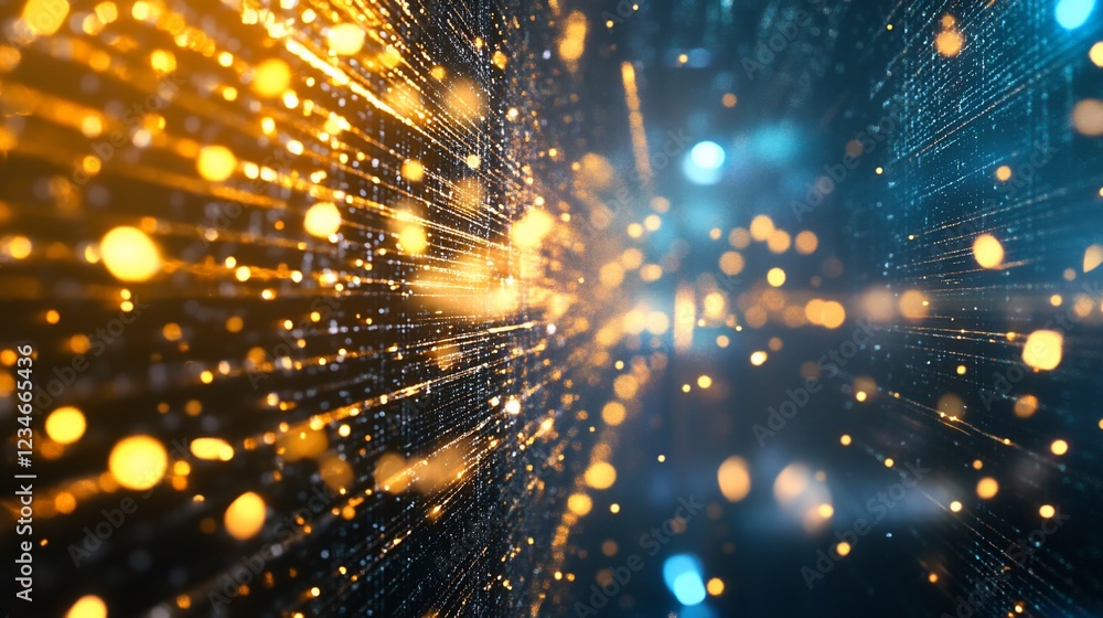 Poster abstract golden and blue particle streams in motion