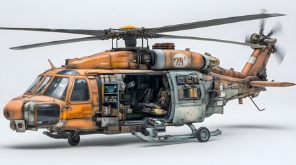 Photorealistic Open Interior of Helicopter on White Background