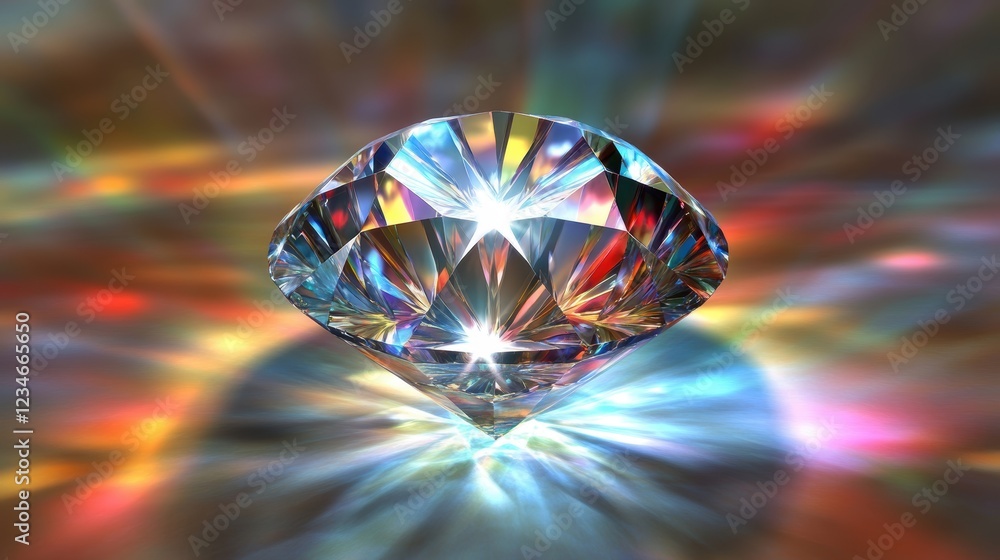 Poster rotating diamond illuminated by caustic light patterns studio environment high-fidelity visuals