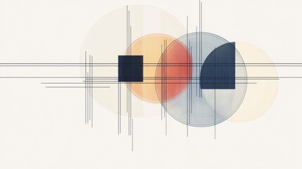 Abstract geometric design featuring overlapping circles and lines in a minimalist style